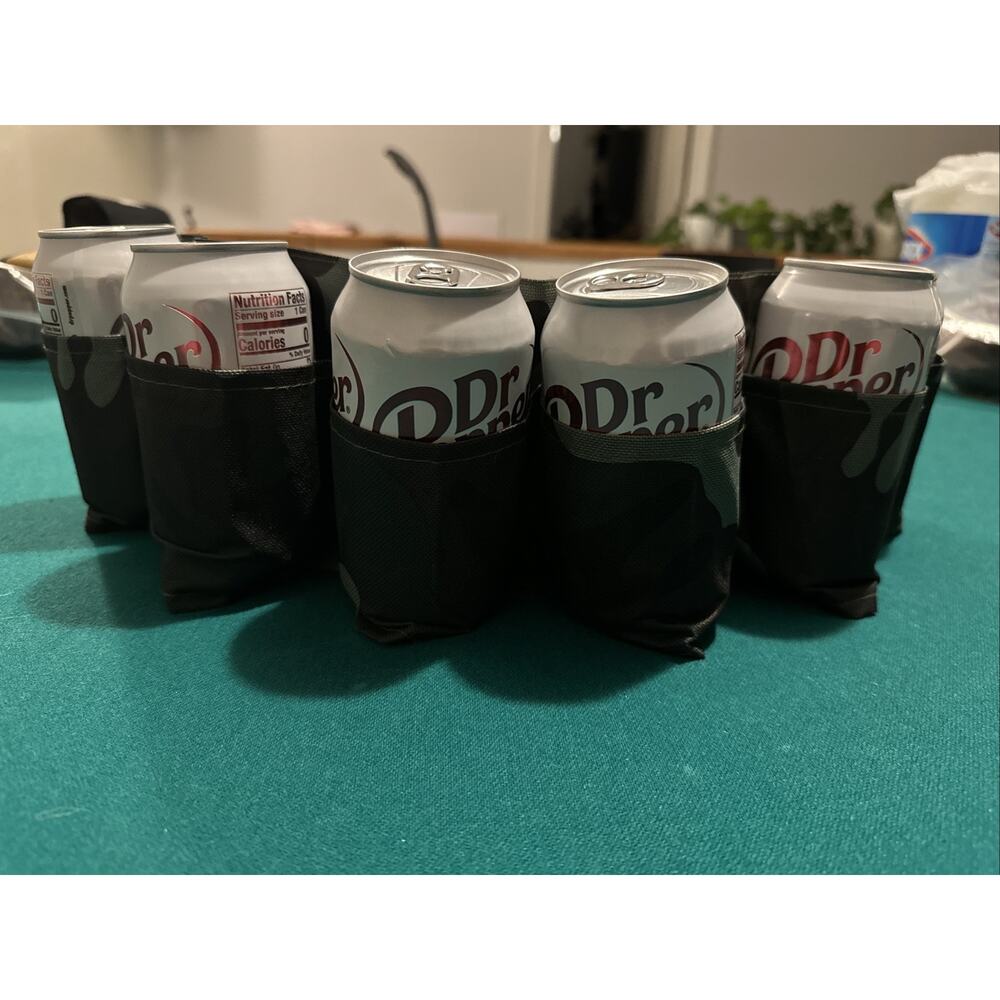 Camo Beer Can Belt – Holds 6 Cans – Adjustable Waist Holster for Outdoor Parties